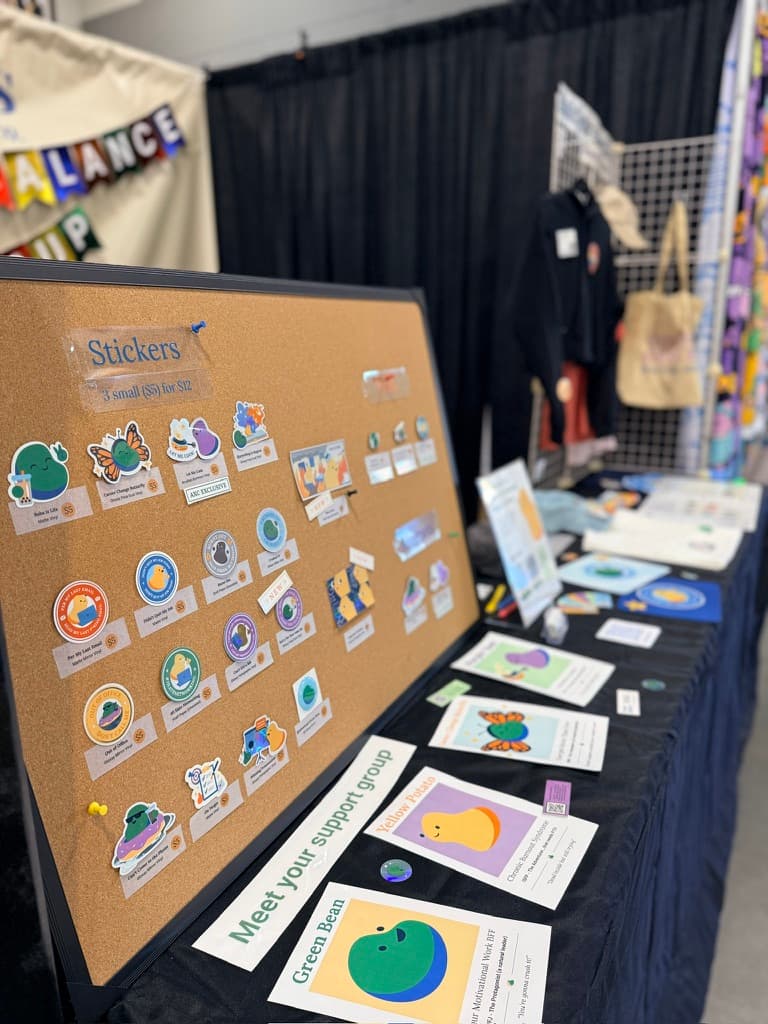 Sticker board at the Two-Dots Co. booth
